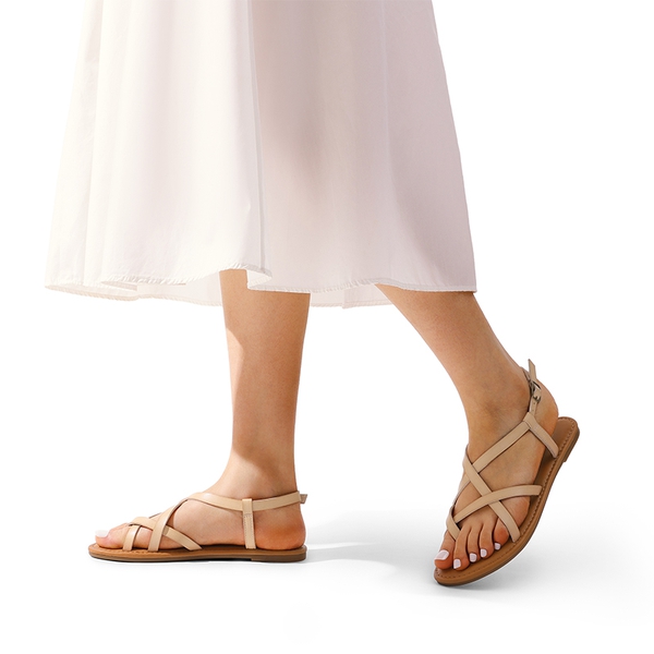 Strappy Thong Flat Sandals - NUDE - 5