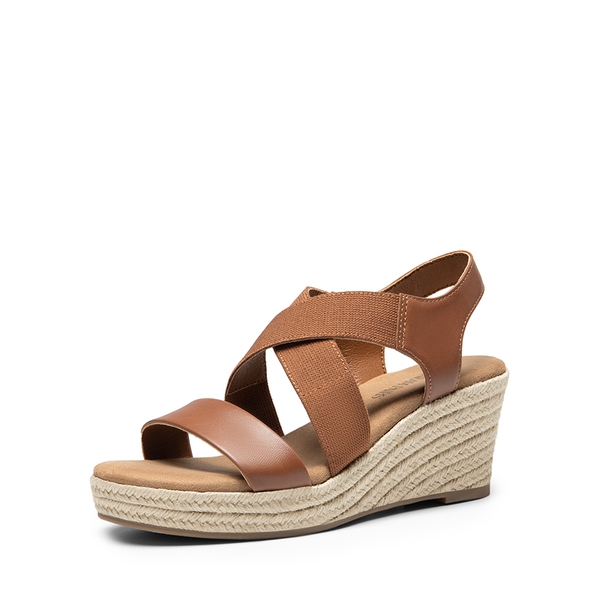 Elastic Ankle Strap Espadrille Wedge Sandals - CAMEL-PU -  0