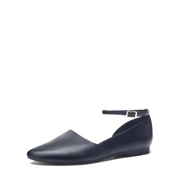 Ankle-Strap Pointed Toe D'Orsay Flats - NAVY -  0