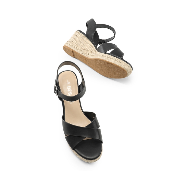 Espadrille Criss Cross Wedge Sandals - BLACK-PU - 5