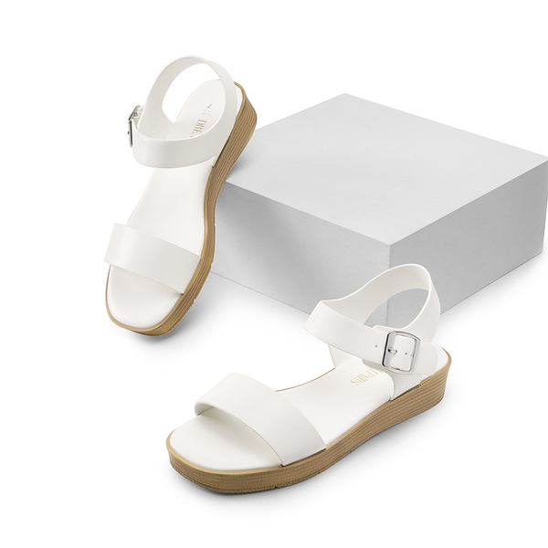 Single Strap Flatform Sandals  - WHITE - 6