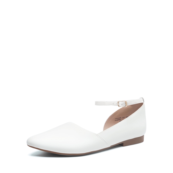Ankle-Strap Pointed Toe D'Orsay Flats - WHITE -  0