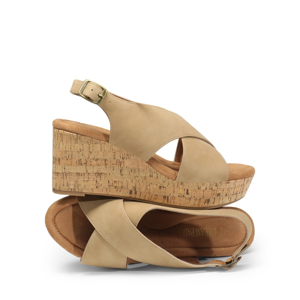 Casual Platform Criss-Cross Wedge Sandals - KHAKI-NUBUCK - 6