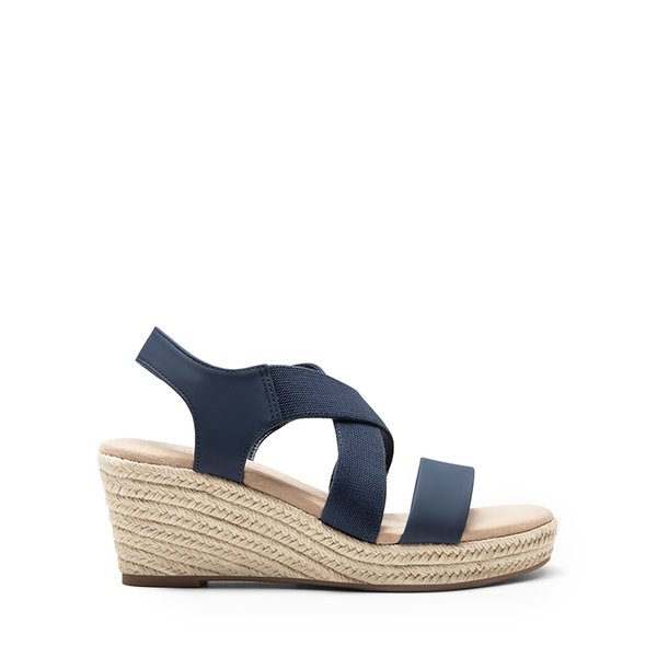 Elastic Ankle Strap Espadrille Wedge Sandals - NAVY-NUBUCK - 3