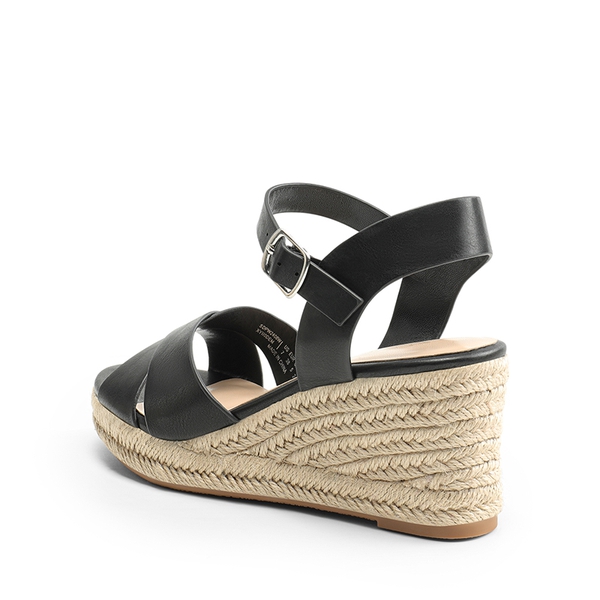 Espadrille Criss Cross Wedge Sandals - BLACK-PU - 4
