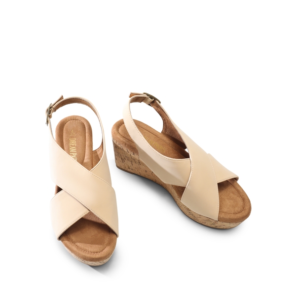 Casual Platform Criss-Cross Wedge Sandals - NUDE-NUBUCK - 5