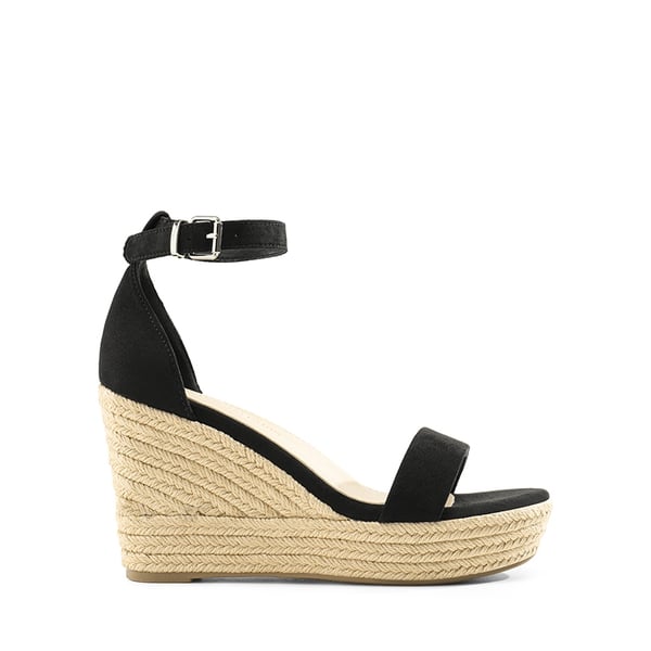 Platform One Strap Espadrille Wedge Sandals - BLACK - 3