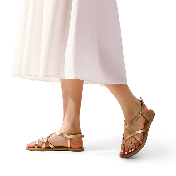 Strappy Thong Flat Sandals - GOLD - 5