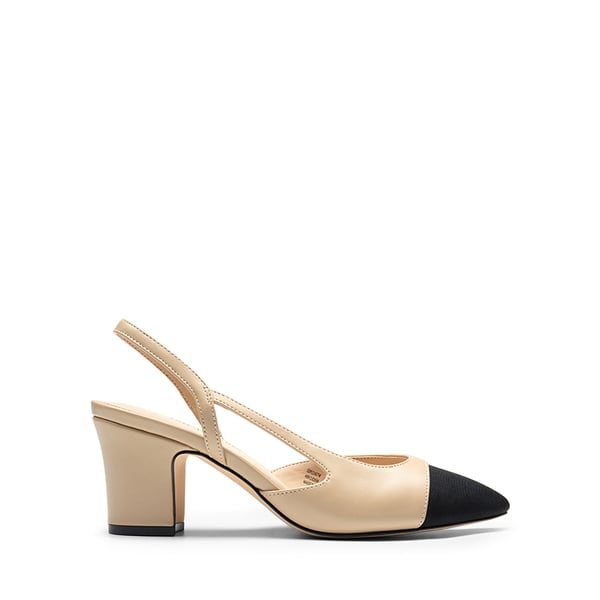 Ankle Strap Slingback Cap Toe Pumps - NUDE - 1