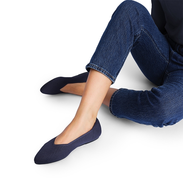 Almond Toe Arch Support Flats - NAVY - 2
