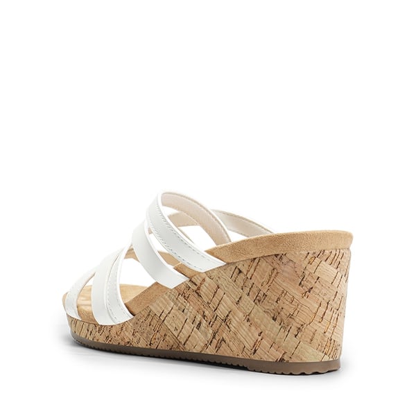 Velvety Layer Strappy Wedge Sandals - WHITE - 4