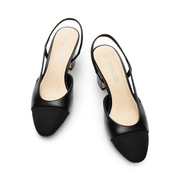 Ankle Strap Slingback Cap Toe Pumps - BLACK - 4