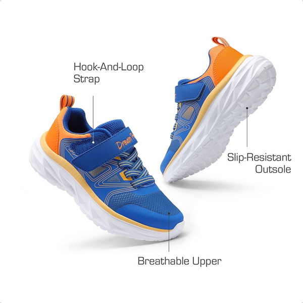 [HappyFeet Heroes] Boys & Girls Lightweight Non-Slip Sneakers - ROYAL BLUE/ORANGE - 2