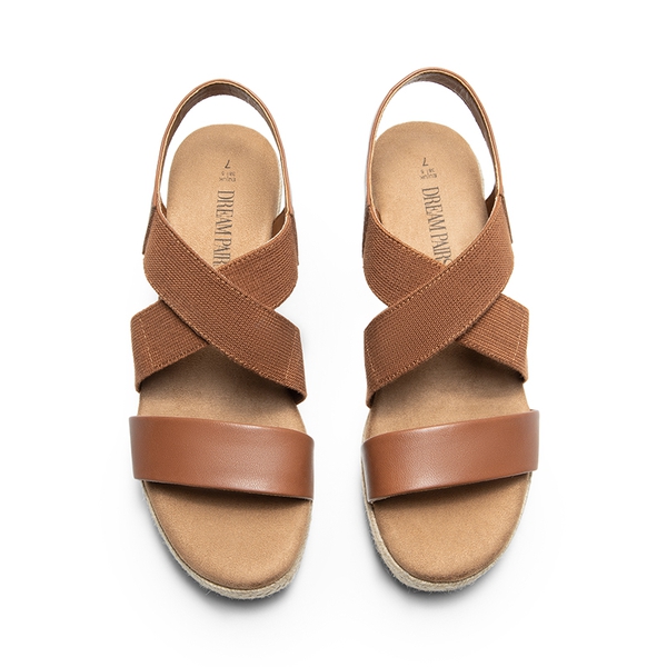 Elastic Ankle Strap Espadrille Wedge Sandals - CAMEL-PU - 6