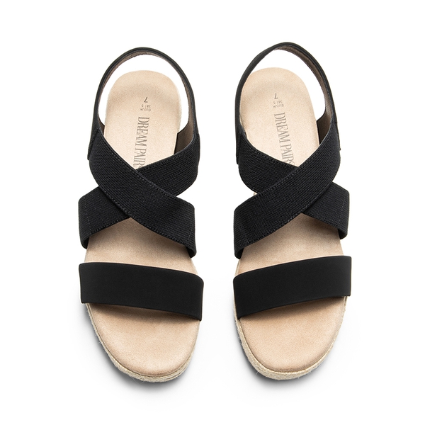 Elastic Ankle Strap Espadrille Wedge Sandals - BLACK-NUBUCK - 6