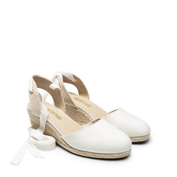 Lace Up Espadrilles Wedge Sandals - WHITE-CANVAS - 5