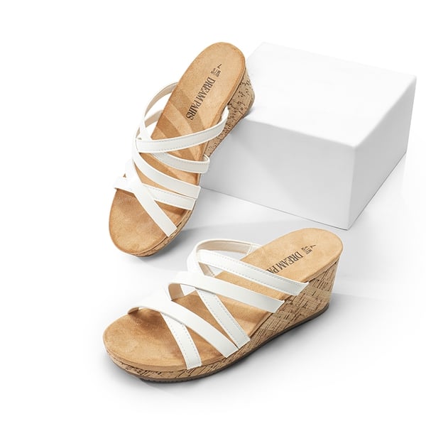 Velvety Layer Strappy Wedge Sandals - WHITE - 6