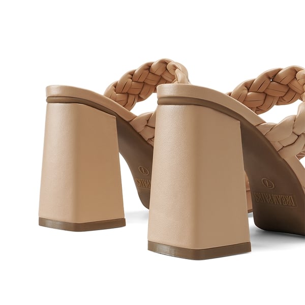 Two Braided Strap Platform Heels - NUDE-PU - 3