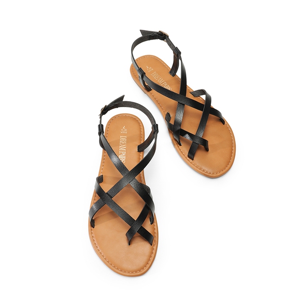 Strappy Thong Flat Sandals - BLACK - 4