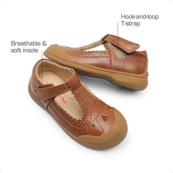 Girls' Mary Jane T-Strap School Flats - BROWN - 1