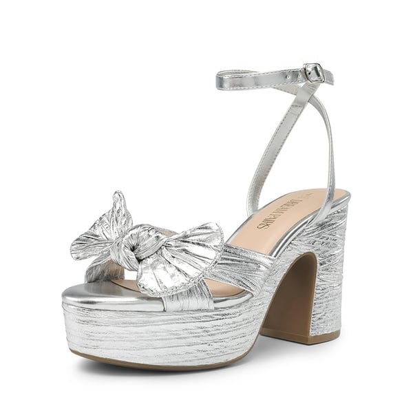 Bow Knot Platform Sandals - SILVER -  0