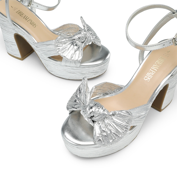 Bow Knot Platform Sandals - SILVER - 4