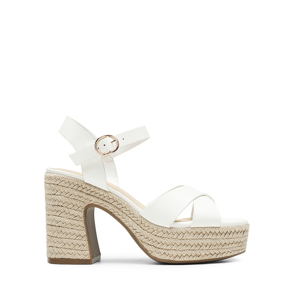 Espadrille Platform Chunky Heel Sandals - WHITE-PU - 1