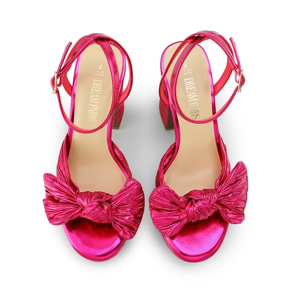 Bow Knot Platform Sandals - HOT PINK - 2