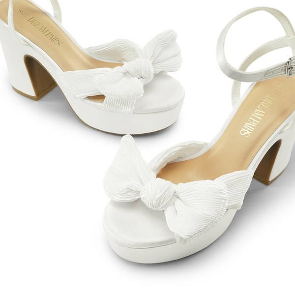 Bow Knot Platform Sandals - WHITE-SATIN - 4