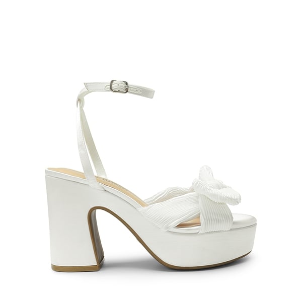 Bow Knot Platform Sandals - WHITE-SATIN - 1