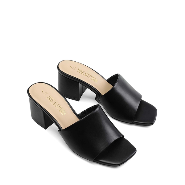 Square Toe Casual Chunky Heel Sandals - BLACK-PU - 2