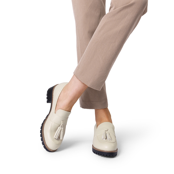 Tassels Chunky Penny Loafers - BEIGE-PU - 5