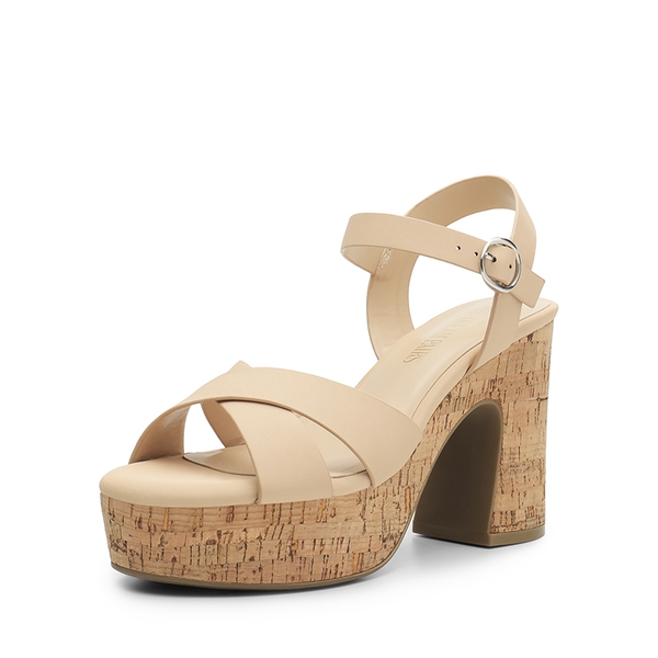 Espadrille Platform Chunky Heel Sandals - NUDE-NUBUCK -  0