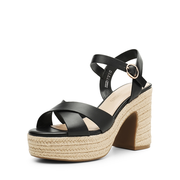 Espadrille Platform Chunky Heel Sandals - BLACK-PU -  0