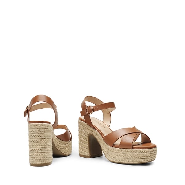 Espadrille Platform Chunky Heel Sandals - BROWN-PU - 3