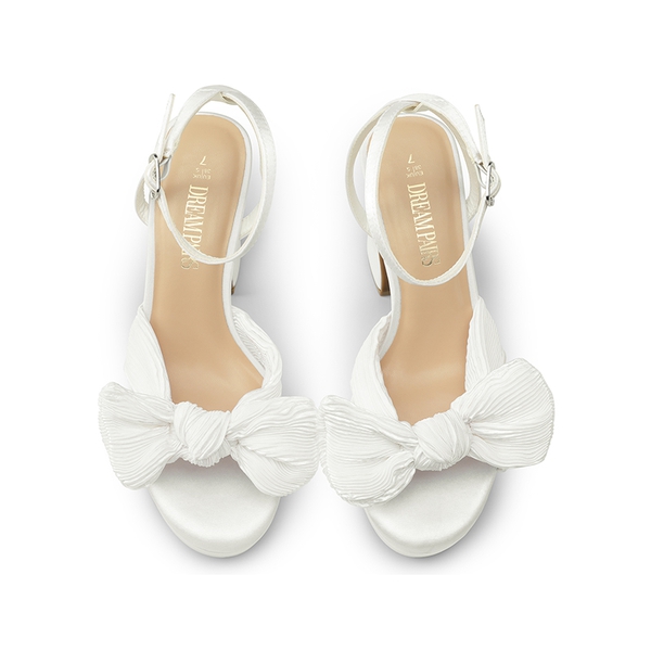 Bow Knot Platform Sandals - WHITE-SATIN - 2