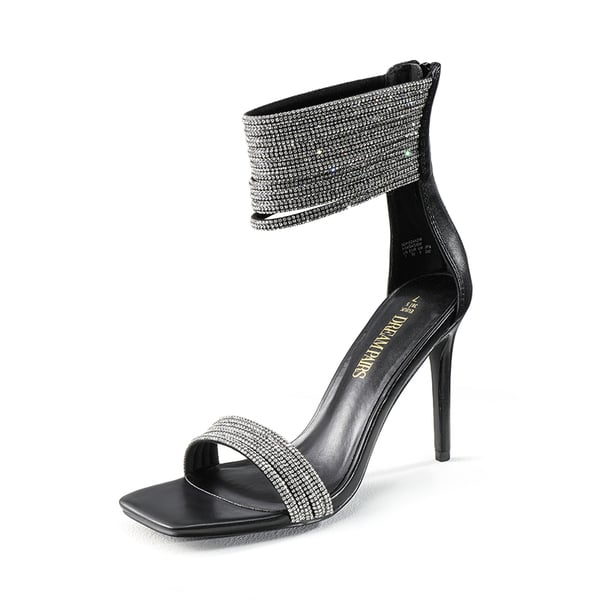 Sparkling Rhinestone Straps Heeled Sandals - BLACK -  0