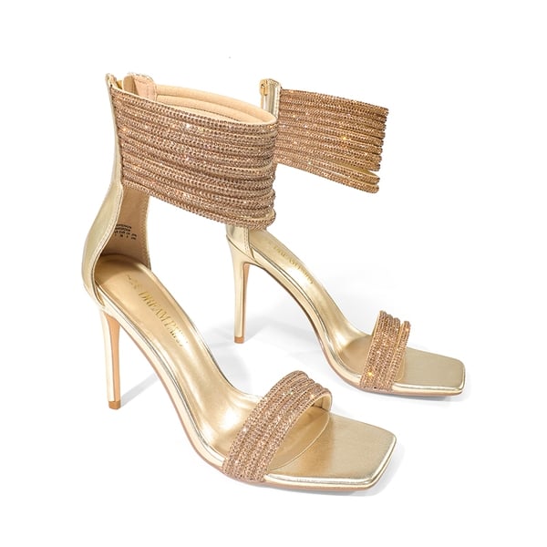 Sparkling Rhinestone Straps Heeled Sandals - GOLD - 5