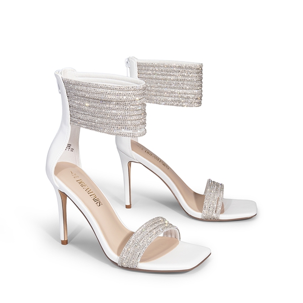 Sparkling Rhinestone Straps Heeled Sandals - WHITE - 2