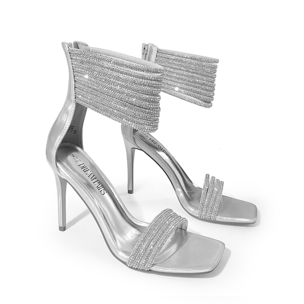 Sparkling Rhinestone Straps Heeled Sandals - SILVER - 5
