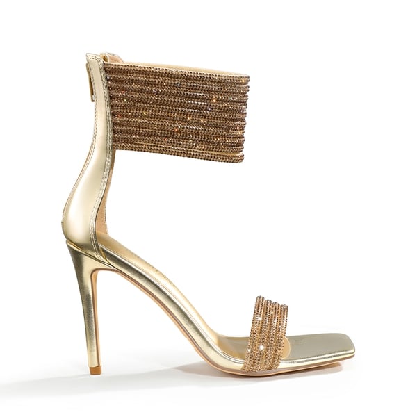 Sparkling Rhinestone Straps Heeled Sandals - GOLD - 4