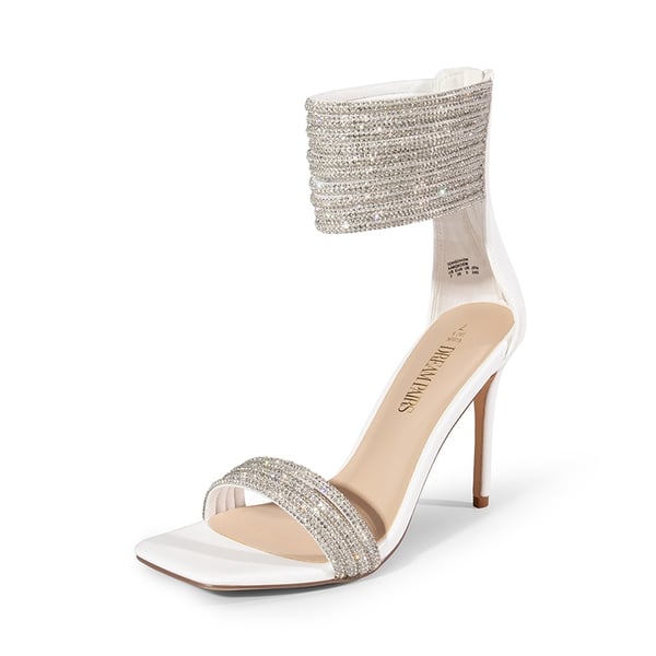 Sparkling Rhinestone Straps Heeled Sandals - WHITE -  0
