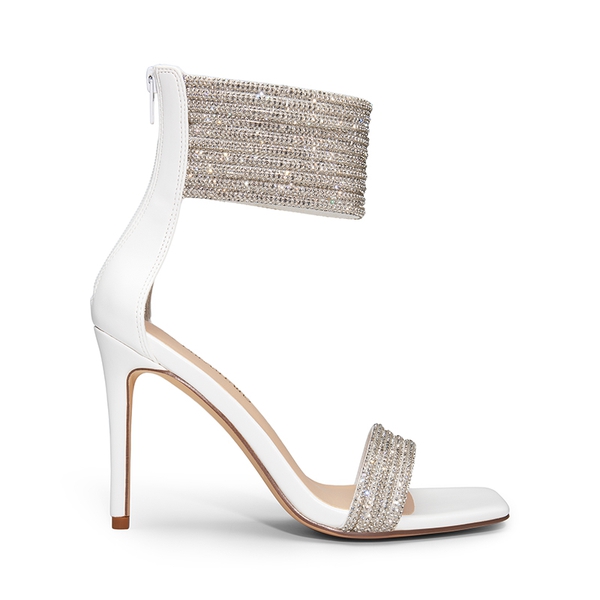 Sparkling Rhinestone Straps Heeled Sandals - WHITE - 1