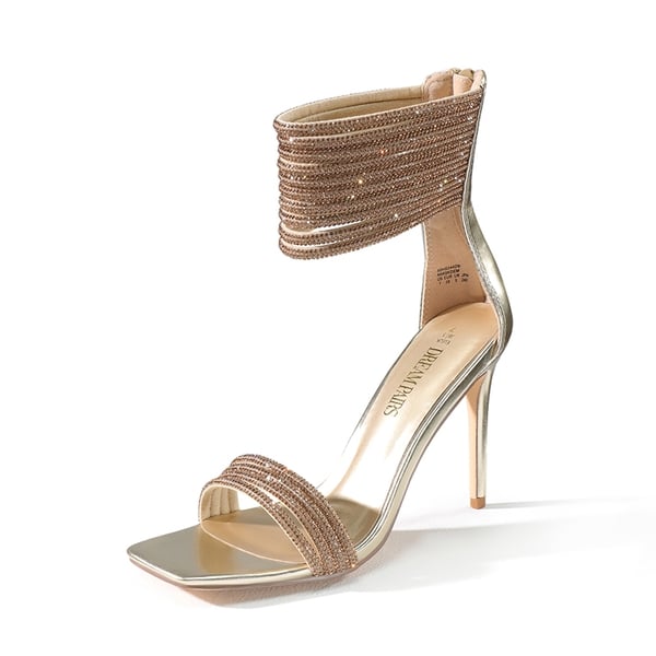 Sparkling Rhinestone Straps Heeled Sandals - GOLD -  0
