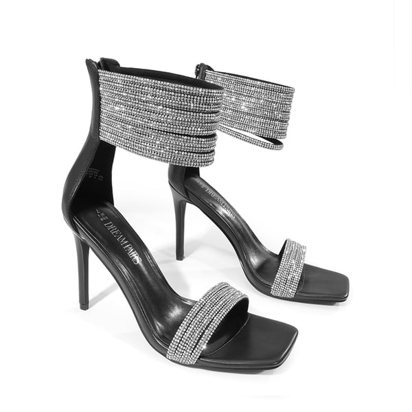 Sparkling Rhinestone Straps Heeled Sandals - BLACK - 5
