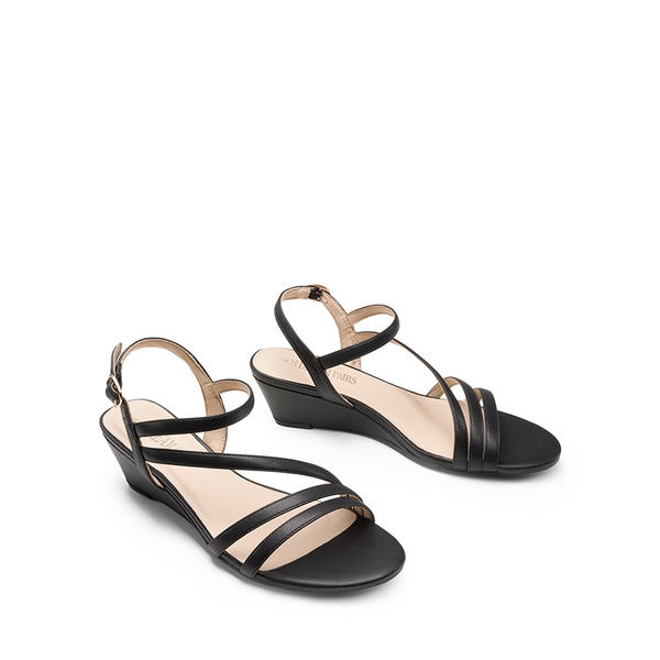 Strappy Wrapped Wedge Sandals - BLACK-PU - 2