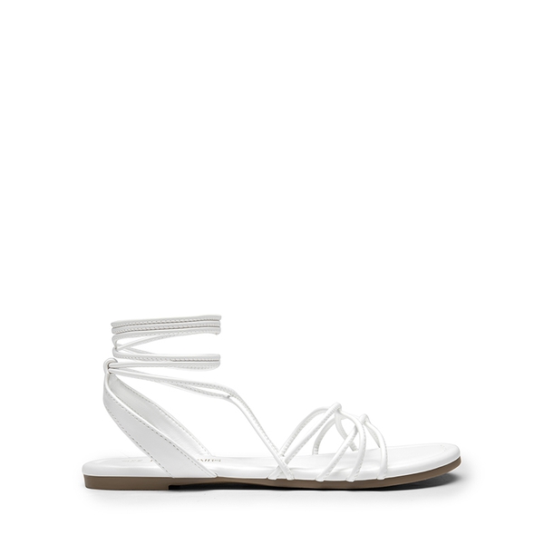 Strappy Lace Up Flat Sandals - WHITE - 1