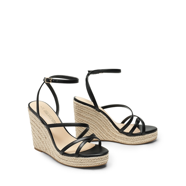 Espadrille Strappy Platform Sandals - BLACK - 5