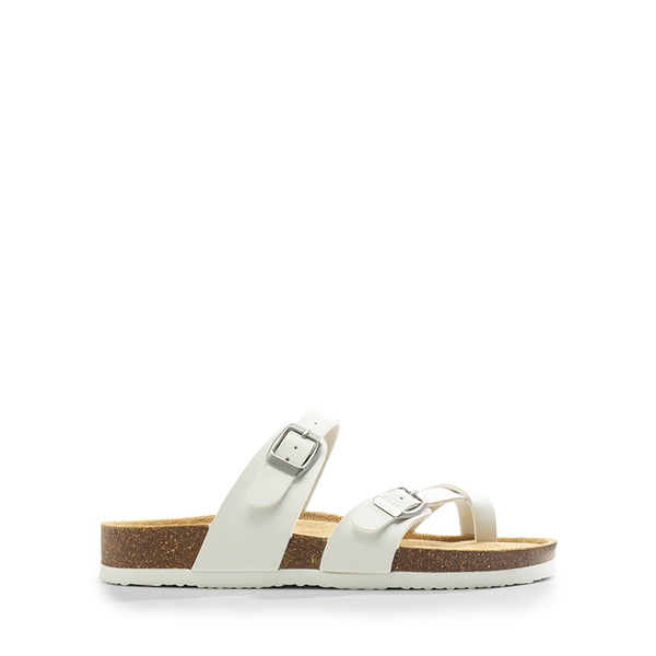 Cork Footbed Thong Slide Sandals  - WHITE - 1