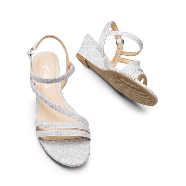 Strappy Wrapped Wedge Sandals - SILVER-GLITTER - 4